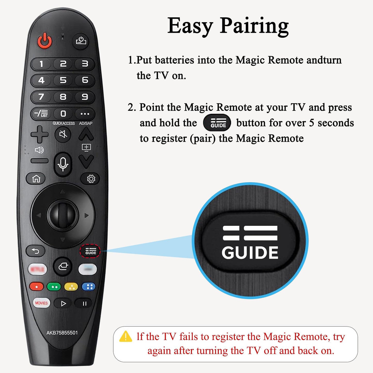 Voice Magic TV Remote for LG Smart TV 2019-2021 AKB75855501 Replace LG Magic Remote Control AN-MR20GA AN-MR19BA with Pointer Function