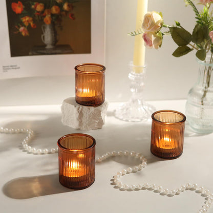 36pcs Amber Votive Candle Holders, Ribbed Glass Tea Light Candle Holder, Candle Votives for Wedding Centerpiece & Home Decor