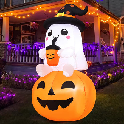GOOSH 5 FT Halloween Inflatable Ghost Pumpkin Outdoor Decorations Blow Up Yard Ghost in Pumpkin with Built-in LEDs for Indoor Party Garden Lawn Decor