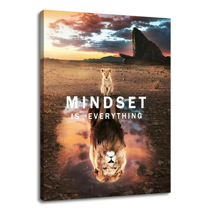 Motivational Wall Art Small Cat Big Lions Mindset is Everything Poster Cute Animal Inspirational Canvas Painting Prints Wall Pictures for Living Room Home Decor Office Framed Artwork [18''W x 24''H]