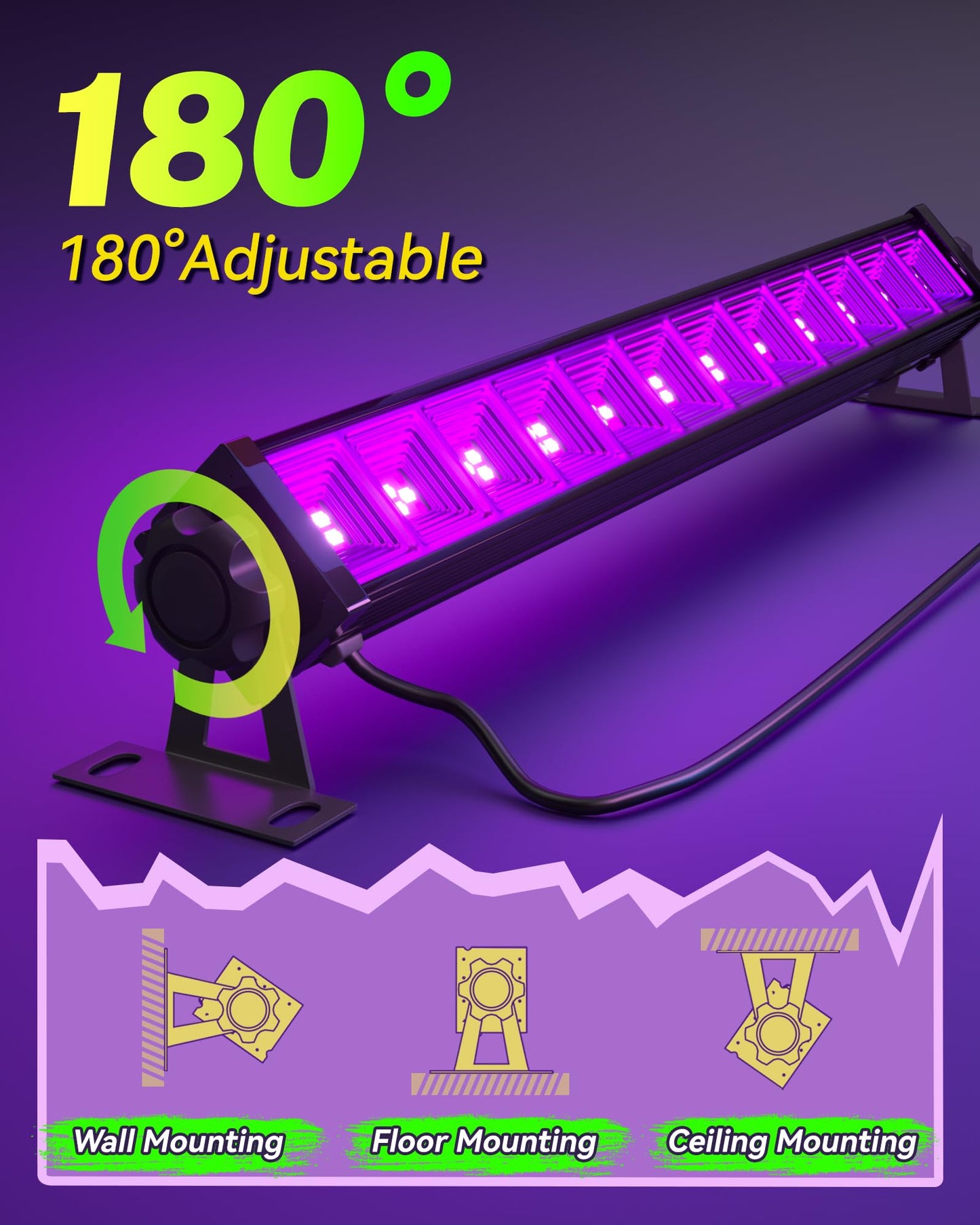 2 Pack 42W LED Black Light Bar, Blacklight with 6FT Cord+Switch+Plug, Glow in The Dark Black Lights Party Supplies for Halloween Decorations, Fluorescent Poster, Body Paint, Classroom, Bedroom