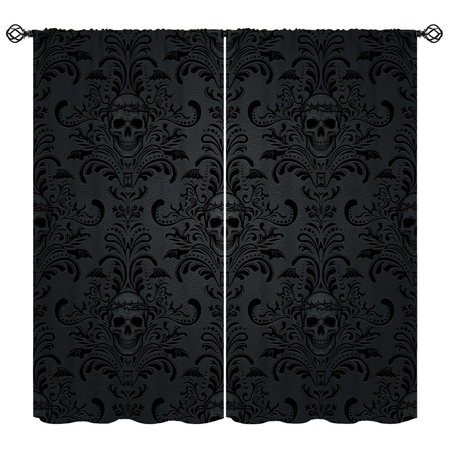 Halloween Curtains for Living Room,Skull Spooky Moody Skeleton Gothic Treatments Drapes for Bedroom Indoor Outdoor Event Party Decor 42" W X 45" L