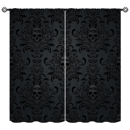 Halloween Curtains for Living Room,Skull Spooky Moody Skeleton Gothic Treatments Drapes for Bedroom Indoor Outdoor Event Party Decor 42" W X 45" L