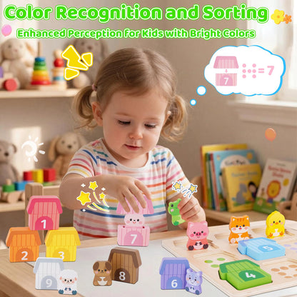 Montessori Wooden Farm Animals Toys for 1 2 3 Year Old Toddlers - Counting, Matching & Sorting Fine Motor Games, 1st Birthday Gifts for 1-2 Years, Learning Toys for Baby Boys Girls Age 12-18 Months
