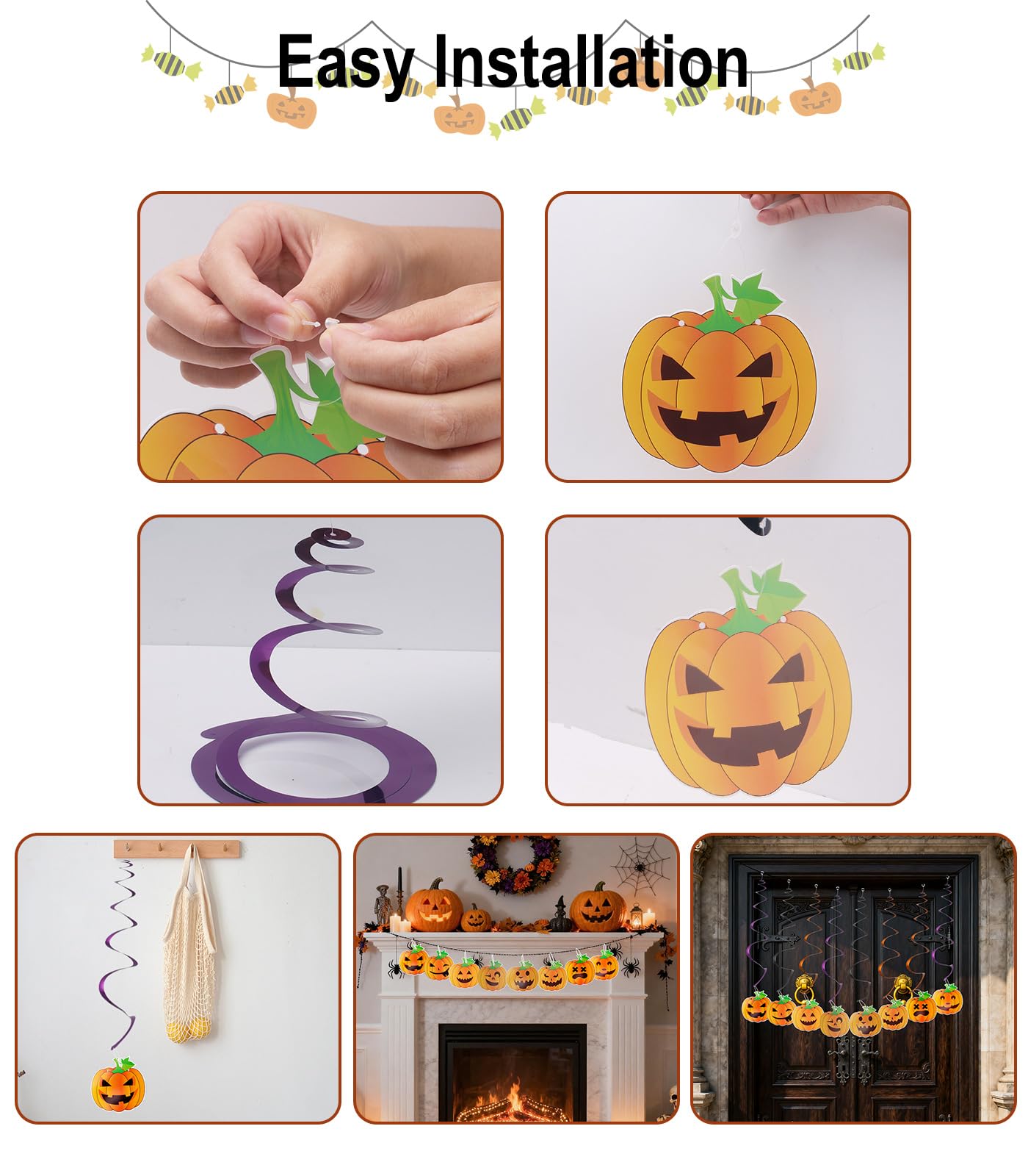 NGOKPYD 8PCS Halloween Party Decorations Halloween Ghost Pumpkin Banner Spiral Streamers, for Ceiling Doorway Wall Window Spooky Home Party Decor