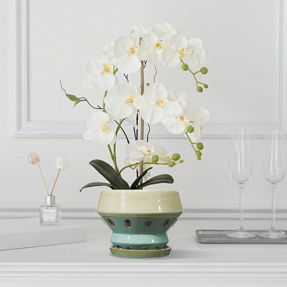 Gepege 6.5 Inch Orchid Pots with Holes for Indoor Plants, Plant Pots with Drainage Hole, Ceramic Planter with Saucers, Indoors Flower Pots