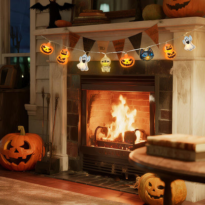 shuangjishan Halloween String Lights Indoor: 9.84 FT 20 LED Battery Operated Pumpkin Ghost Cat Lighted Decorations – 8 Modes Waterproof Timer for Window Porch House Room Bedroom Party Decor
