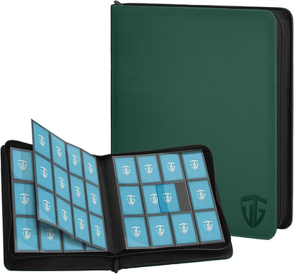 12 Pockets Trading Card Zipper Binder for 720 Cards| Secure Side Loading Pockets | Trading Card Album Folder | Compatible with YuGiOh, MTG (Dark Green 12)
