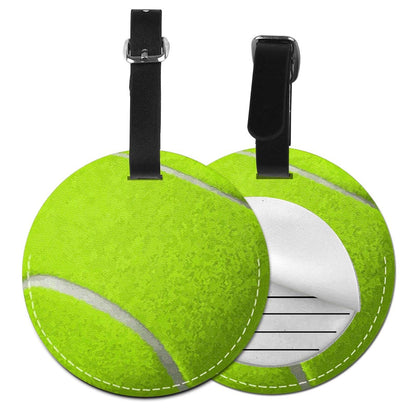 Luggage Tag Tennis Ball Balls for Tennis Lover, Pu Leather Bag Travel Suitcases Id Identifier Baggage Label for Women Men Boys Girls