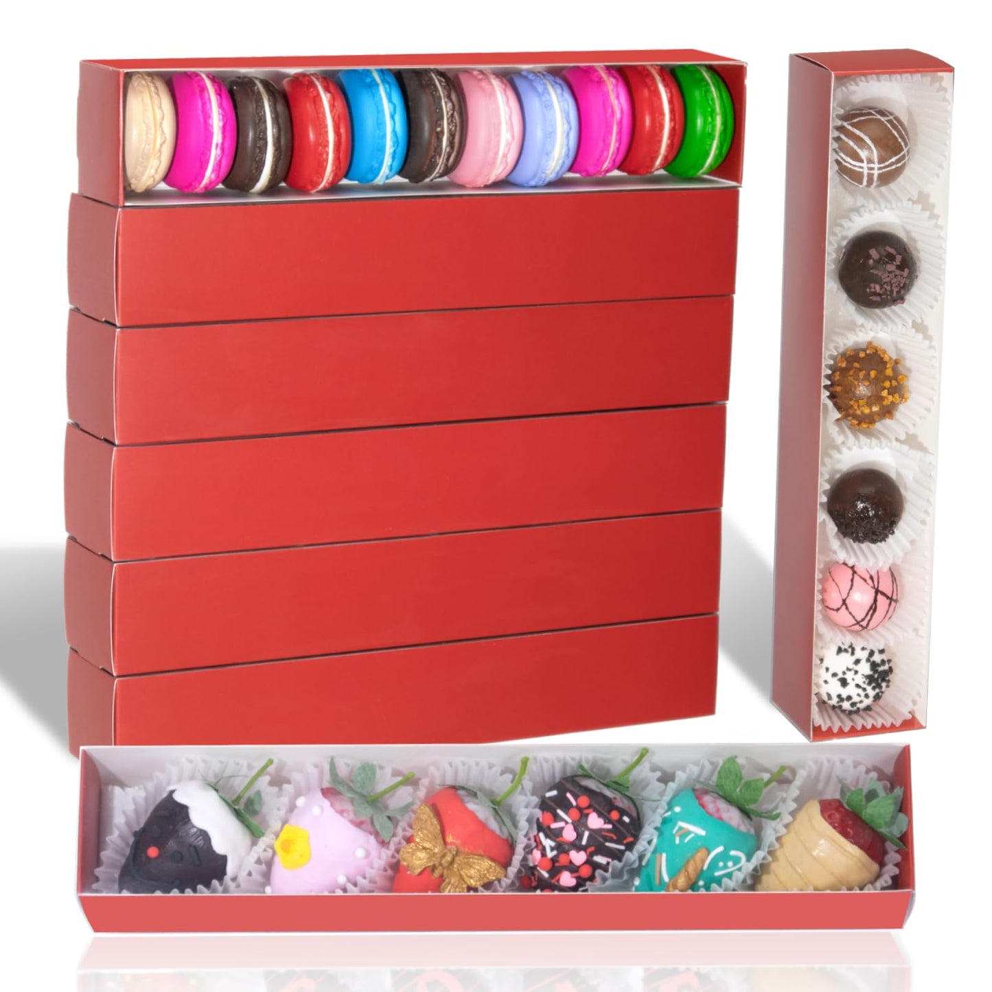 JCXGRVC 15Pack 12x2¼x2 Inches Chocolate Covered Strawberries Boxes for 6 Macaron boxes Chocolate Truffle Boxes Cookies boxes Bakery Boxes with Clear Window