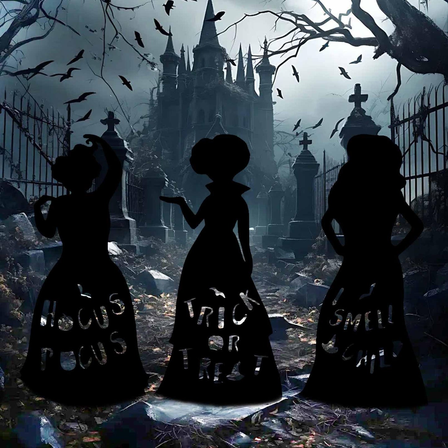 3Pcs Witch Silhouette Yard Signs Hocus Pocus Halloween Decorations Halloween Yard Decoration Sign with H-Stakes for Yard Lawn Garden Outdoor Decor