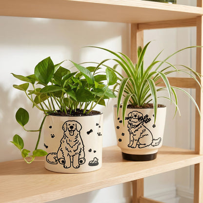STHIE 5 inch Ceramic Plant Pot, Round Planters for Indoor Plants with Drainage Hole, Ice Crack Decorative Flower Pot, Cute Planters for Snake Plant (Flower Dog)