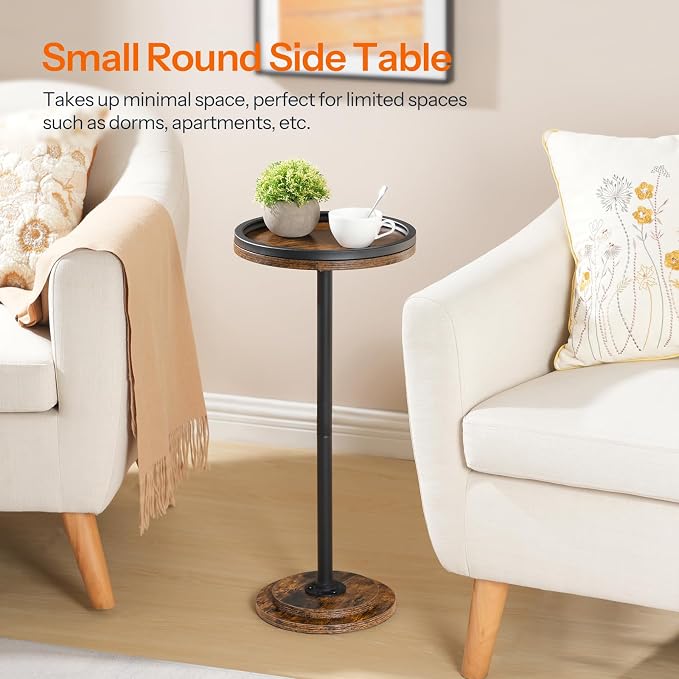 HOOBRO Small Round Side Tables, Set of 2, Drink Tables, Coffee Martini Tables with Pedestal Accent for Small Spaces in Living Room, Bedroom, Sofa Couch, Rustic Brown BF168BZP201