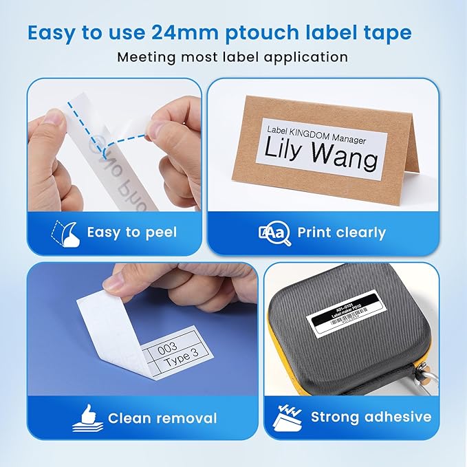 Label KINGDOM Compatible with Brother PTouch 24mm 0.94”(~1") TZe-251 Laminated White Label Maker TZ Tape, for PT-D610BT D600 E500 P710BT PTP750W, Tze251, 15-Pack
