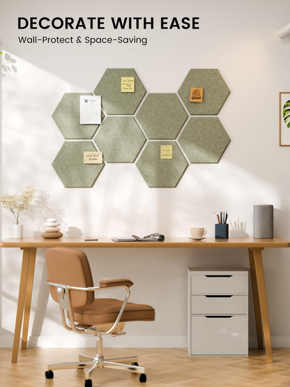 Fluxynara Hexagon Cork Board Alternative for Walls Decor-8-Pack Felt Bulletin Board Tiles,with 30 Pushpins,50 Adhesive Tabs for Office,Classrooms & Home Pin Board Felt Board-Sage