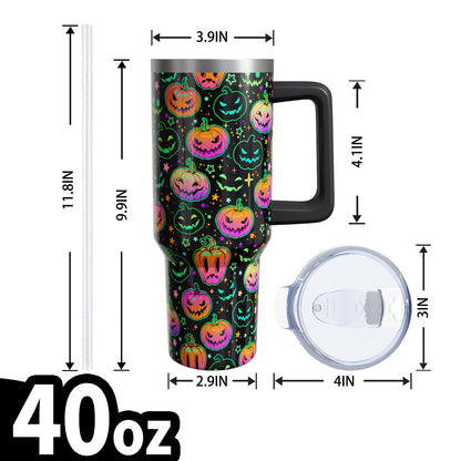 Sabobo Pumpkin Halloween Gifts for Women Men, Horror Pumpkin Face Stainless Steel Insulated Travel Coffee Cup, 40 Oz Tumbler with Handle and Straw, Holiday Birthday Water Bottle (1 PC)