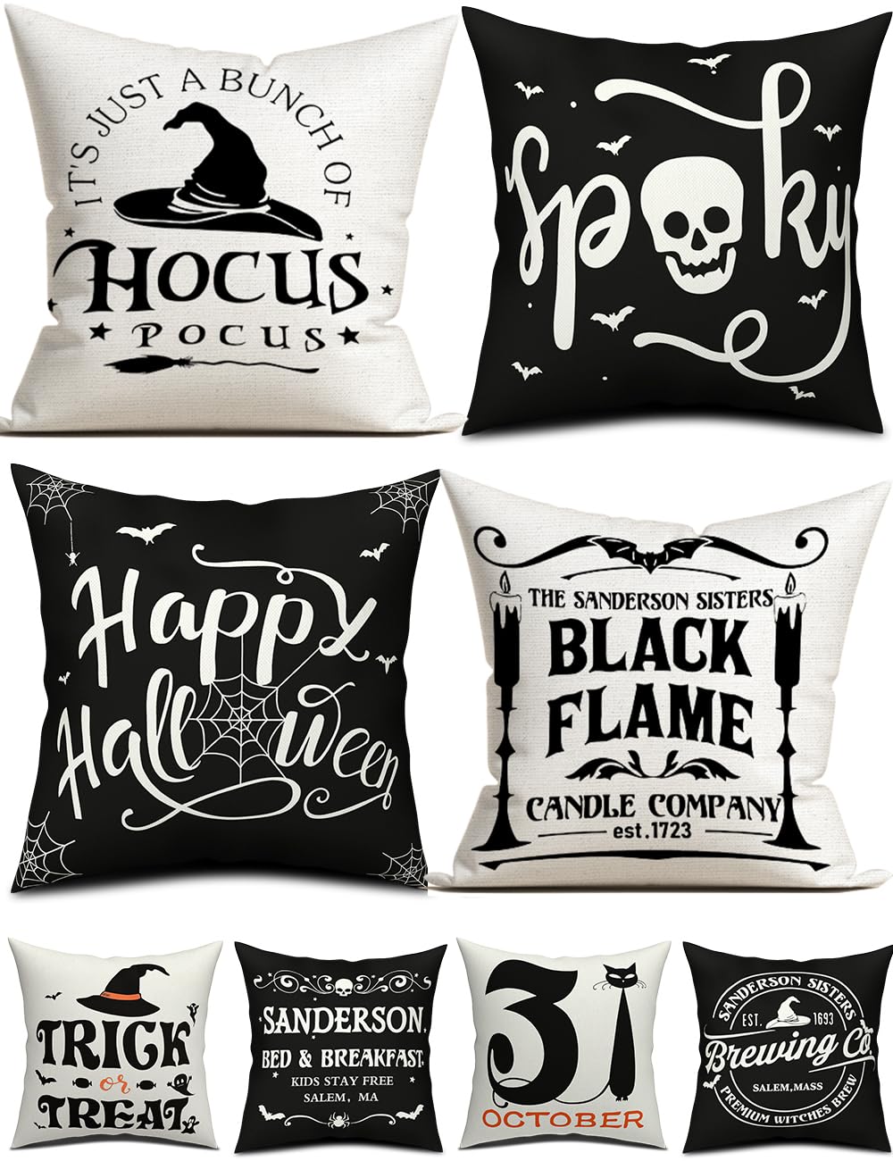 TOYPOPOR Halloween Decorations Pillow Covers Double-Side Printing 18x18 Set of 4 Indoor/Outdoor Hocus Pocus Farmhouse Decorative Cushion Cases Spider Web Cat Skull Home Decor