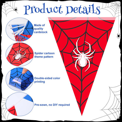 Tiamon 5 Pcs Spider Web Birthday Party Decorations Spider Theme Birthday Triangle 49.2 ft Flag Red Black Blue Pennant Banner Garland Streamer for Baby Shower Cartoon Movie Party Supply