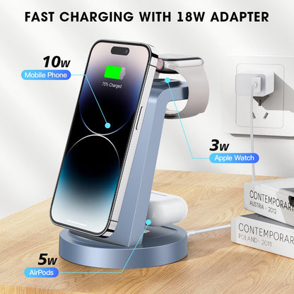 3 in 1 Charging Station for iPhone, Wireless Charger for iPhone 17 16e 16 15 14 13 12 11 X Pro Max & Apple Watch - Wireless Charging Station for AirPods 4 3 Pro