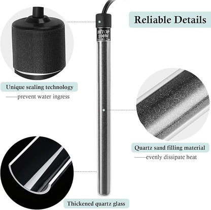HITOP Compact Submersible Aquarium Heater -100w Digital Heater for Fish Tank Turtle Tank, for Saltwater and Fresh Water with Temperature Controller