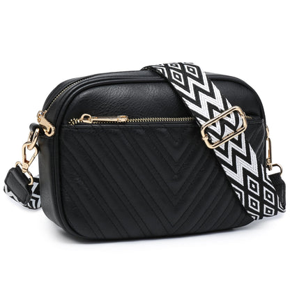 VONMAY Crossbody Purse for Women Quilted Crossbody Bags Vegan Leather Purses Small Shoulder Handbags with Wide Strap (Black)