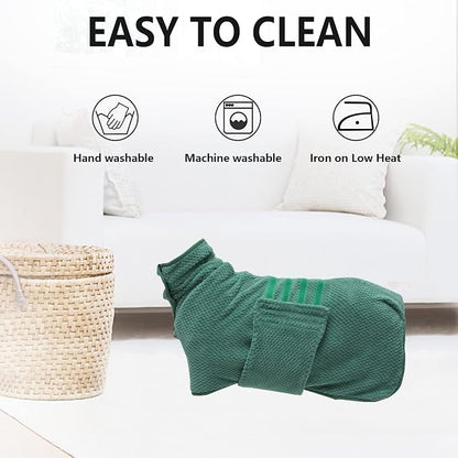 Geyecete Pineapple Grid Fast Drying Super Absorbent Dog Cat Bath Robe Towel - Green - S
