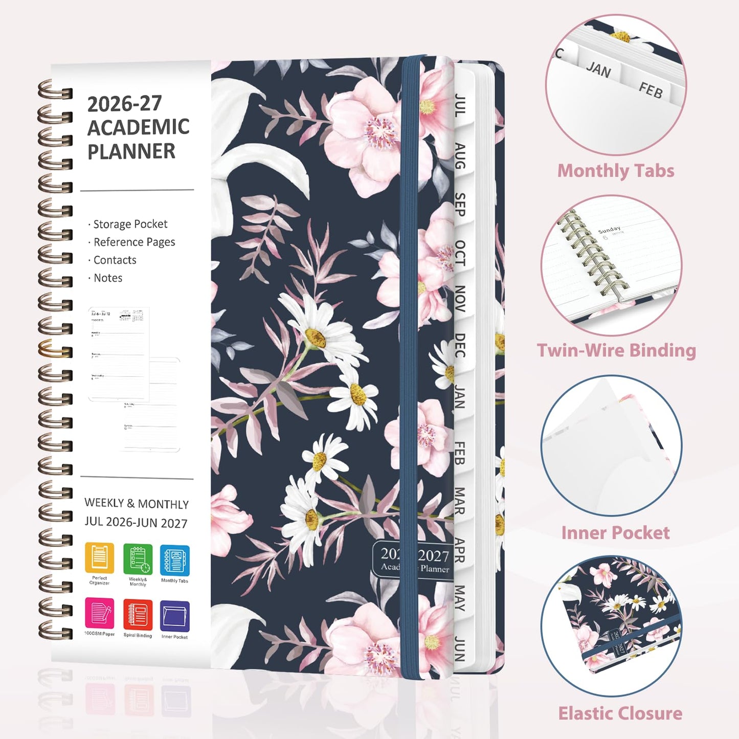 Planner 2026-2027, Weekly and Monthly Academic Planner, July 2026 - June 2027, Hardcover Calendar Agenda Book for School Year Planning, School Supplies for Teacher and Student, A5(6.3'' x 8.5'')
