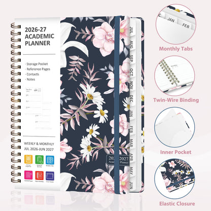 Planner 2026-2027, Weekly and Monthly Academic Planner, July 2026 - June 2027, Hardcover Calendar Agenda Book for School Year Planning, School Supplies for Teacher and Student, A5(6.3'' x 8.5'')