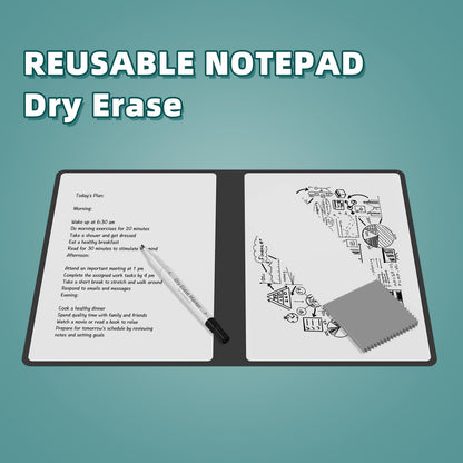 Portable Dry Erase Board,Reusable Whiteboard Notebook, Double-Sided White Board PU Cover 9.5"x6.6" with Marker,Wipe Cloth (Coffee Brown)