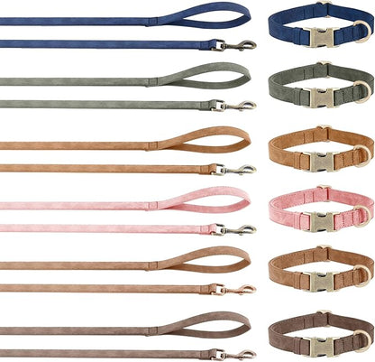 Genuine Leather Dog Collar - Adjustable Pet Collar with Quick Release Metal Buckle, Soft Skin Friendly Real Leather Collar for Small, Medium, Large Dogs (Brown Collar + Rope, L：Fit 15-23" Neck)