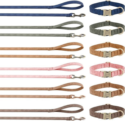 Genuine Leather Dog Collar - Adjustable Pet Collar with Quick Release Metal Buckle, Soft Skin Friendly Real Leather Collar for Small, Medium, Large Dogs (Pink Collar + Rope, M：Fit 12-20" Neck)