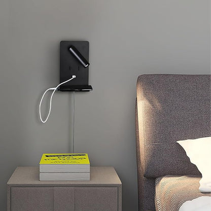 ZEROUNO Plug in Wall Sconce with Switch LED Bedside Lamp Bedroom Wall Mounted Reading Light with USB Port Wall Lighting 3000K（Black）