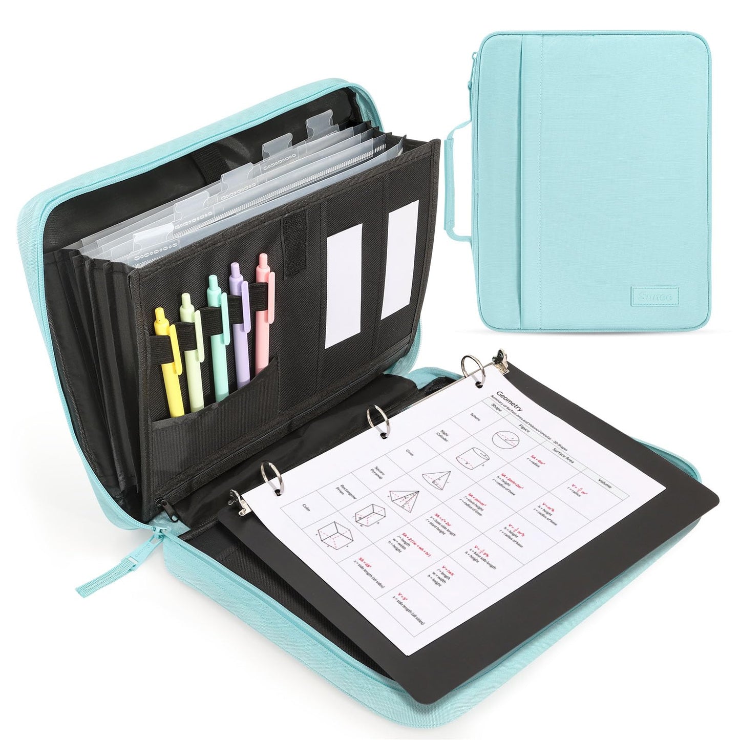 SUNEE Zipper Binder 1 Inch, Removable 3-Ring Binder, 175-Sheet Capacity, 5-Tab Dividers Expanding File Folder, Small Binder Bag Organizer Storage for Student School Classroom Supplies, Sky Blue
