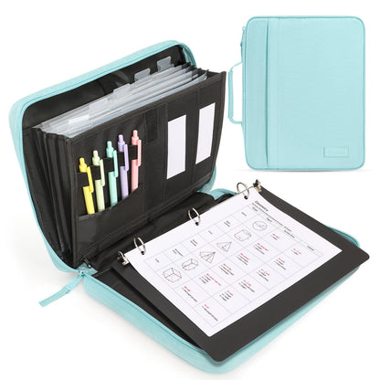 SUNEE Zipper Binder 1 Inch, Removable 3-Ring Binder, 175-Sheet Capacity, 5-Tab Dividers Expanding File Folder, Small Binder Bag Organizer Storage for Student School Classroom Supplies, Sky Blue