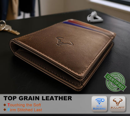 BULLIANT Men Full Grain Wallet,Slim Wallet Magnetic Closure Simplifed Bill Folder RFID Blocking 11Cards