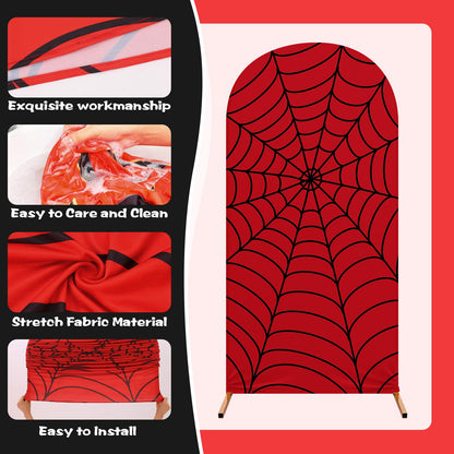 Hillsuren 137 Pcs Spider Web Theme Party Decoration Kit 4ft, 5ft, 6ft Red Black Blue Spider Web Arch Cover Backdrop Balloons Glue Ribbon Strip for Birthday Baby Shower Wedding Photography Decor