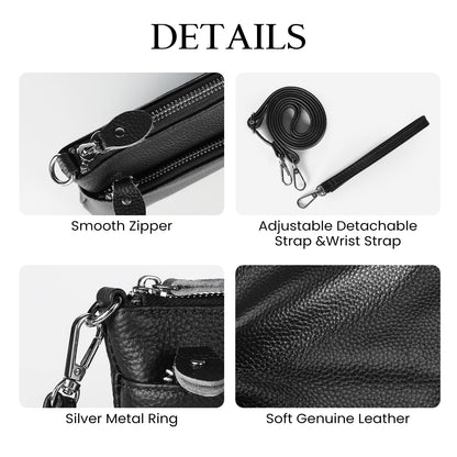 befen Leather Wristlet Wallets for Women, RFID Blocking Small Black Crossbody Bags, Women Leather Purses Handbags Shoulder Bag Trendy Clutch Purse with Adjustable Shoulder Strap and Wrist Strap