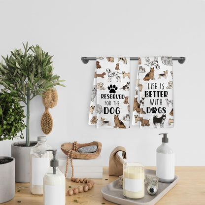 KFXHANGD Dog Kitchen Towels Set of 2 - Life is Better With Dogs Hand Dish Towels for Bathroom Kitchen, Funny Themed Gifts for Dog Lovers Women, 1624 Inch