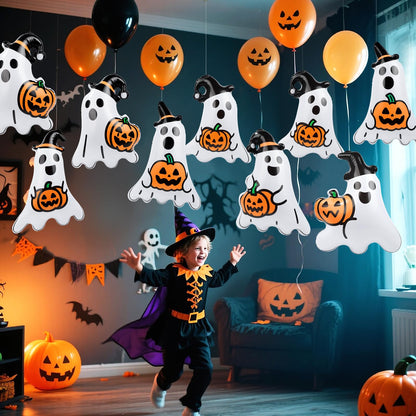 Larber 12 Packs 16 Inches Halloween Inflatable Ghost Outdoor Decorations PVC Inflatable Hanging Ghost Ornaments Blow Up Ghost for Halloween Party Yard Garden Outdoor Decoration