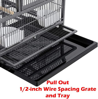 Single Stackable Center Divided Breeder Breeding Bird Flight Double Rolling Cage for Aviaries Canaries Cockatiels Finches Budgies Small Parrots (Without Stand)