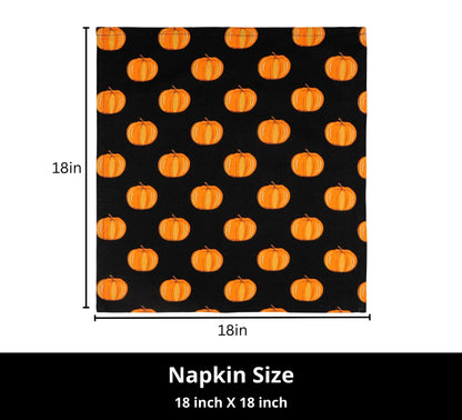 PurpleEssences Fall Pumpkin Harvest Thanksgiving Cloth Napkins 18x18 Inch, Set of 6 - Reusable, Washable Dinner Napkins for Home, Kitchen & Parties - Halloween Pumpkin