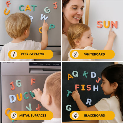 JoyCat Silicone Alphabet Magnetic Letters, 26 Uppercase ABC Fridge Magnets for Toddlers & Kids 3+, Preschool Learning Refrigerator Toy Set, Birthday Gifts for Boys Girls (Subtle Color)