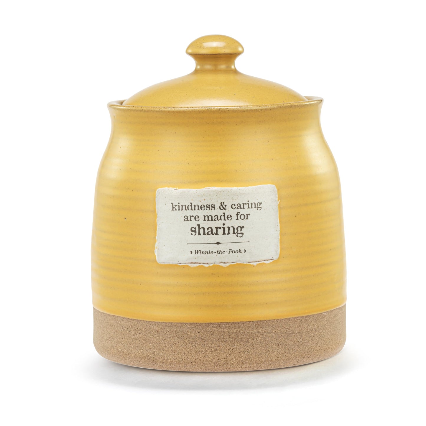 DEMDACO Winnie-the-Pooh Yellow Stoneware Kindness Honey Pot - Honey Pot Cookie Jar - Countertop Snack Jar - Simple Color Palette - Hand-Thrown Feel - Raw Clay-Like Bottom - Whimsical Design