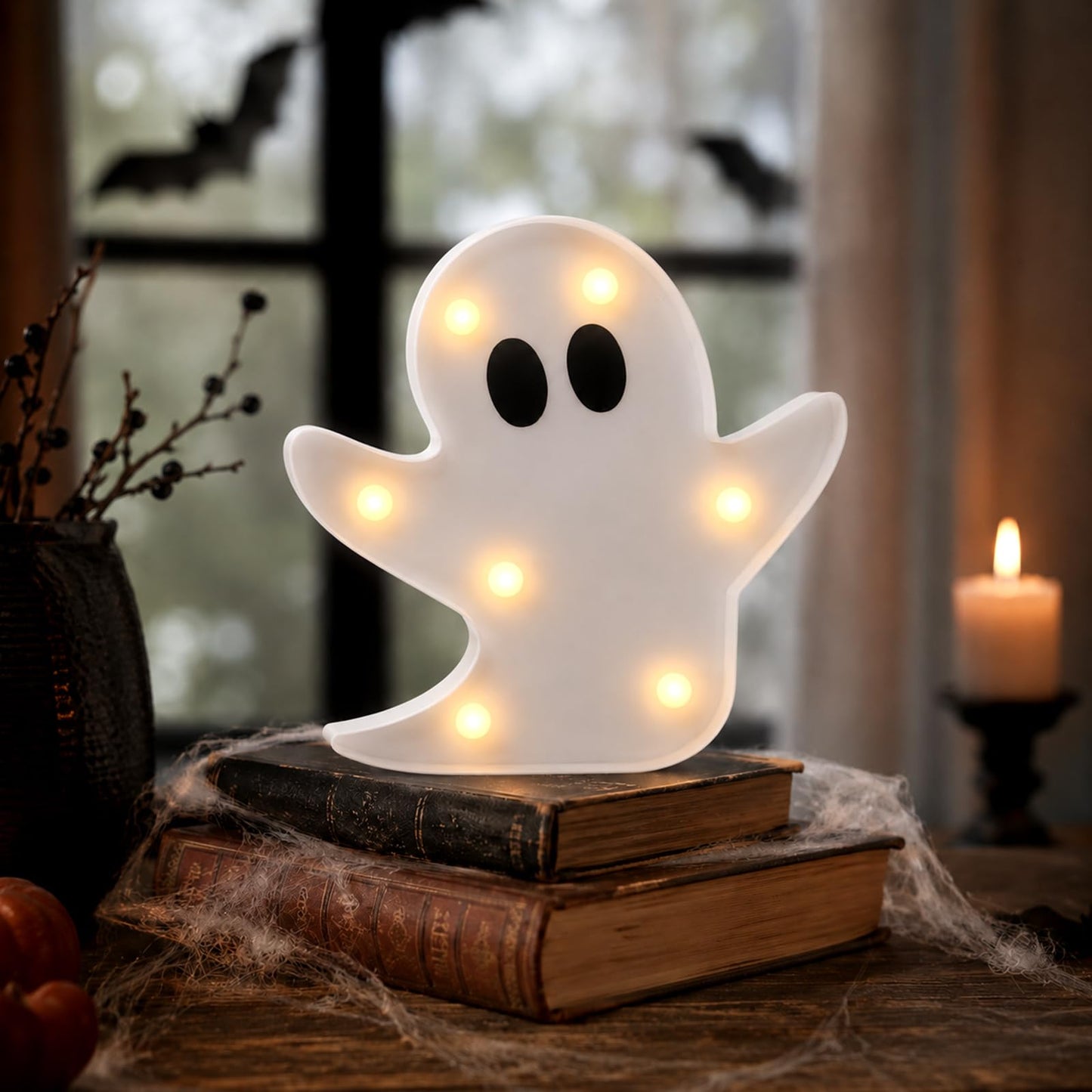 InnovTools Halloween Ghost Decorations Light Up Ghost LED Marquee Sign Cute Battery Operated Night Lights for Halloween Party Indoor Bedroom Kitchen Tabletop Mantel Home Wall Decor Party Gifts (2 Pcs)