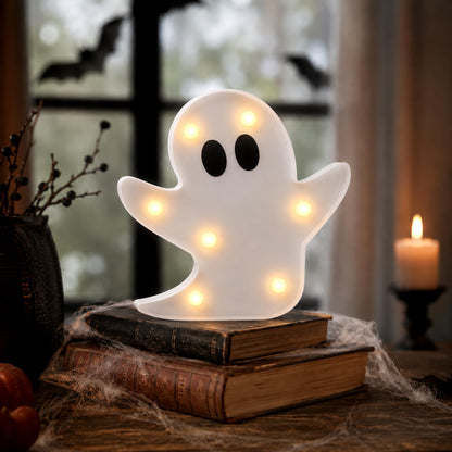 InnovTools Halloween Ghost Decorations Light Up Ghost LED Marquee Sign Cute Battery Operated Night Lights for Halloween Party Indoor Bedroom Kitchen Tabletop Mantel Home Wall Decor Party Gifts (2 Pcs)