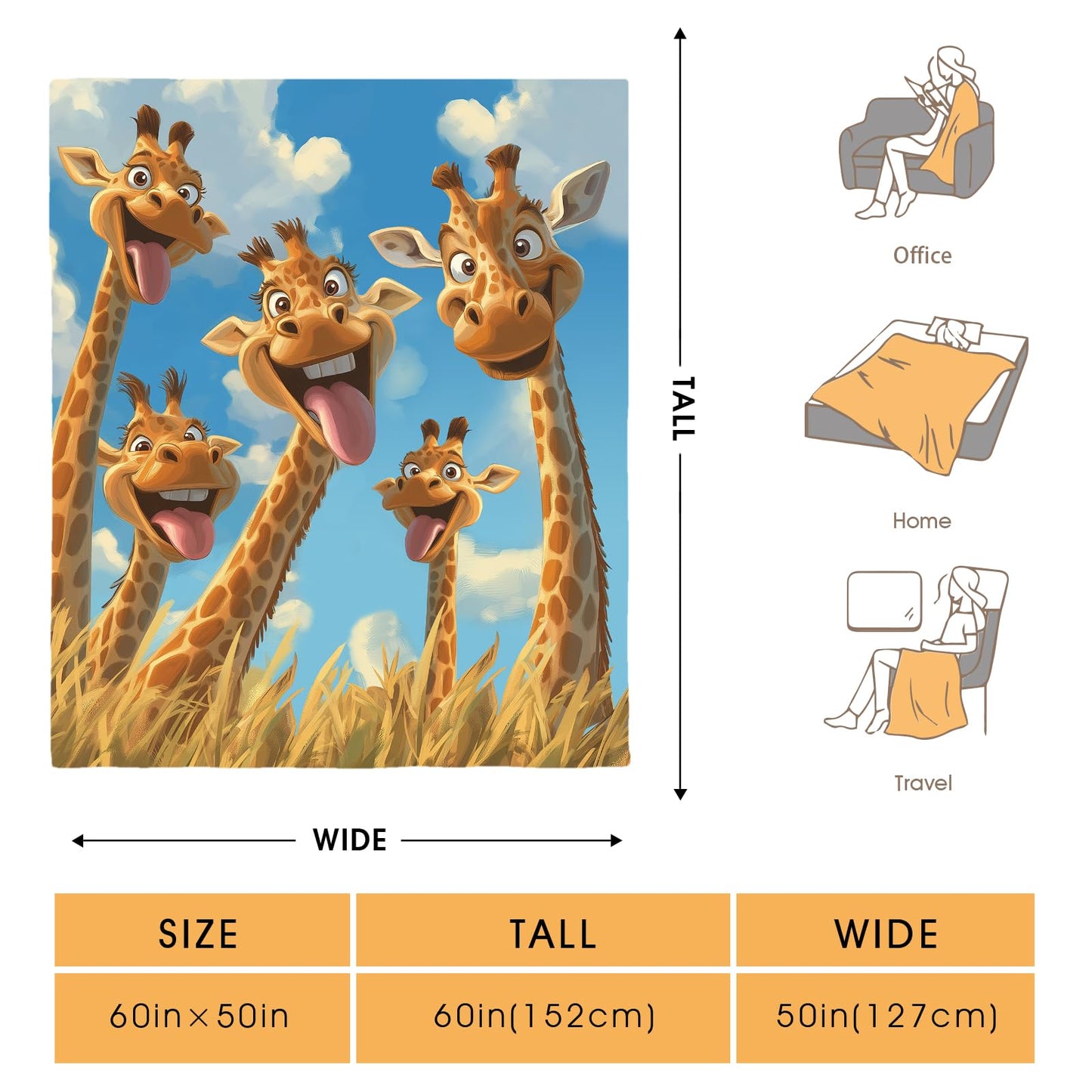 Hohoto Giraffe Blanket for Adults Women Men Girls Boys Birthday Christmas Halloween Easter Father's Day Dad Husband Boyfriend Son Throw Blanket 50"x60"