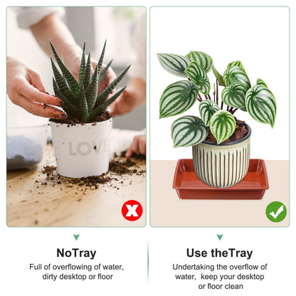 M METERXITY 10-Pack Plant Pot Saucers, 6 Inch Plastic Square Flower Drip Tray, Pot No Holes Durable Plant Trays for Pots Base Indoors/Outdoors Plants [Brick Red]