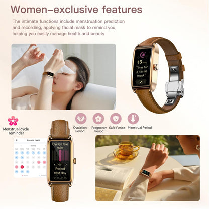 Amoled Laies Smart Watch for Women Smartwatch with Leather Strap Heart Rate Stress Sleep Monitor 12 Sports Modes Fitness Tracker Watch Notifications Music & Camera Control Waterproof iOS Android