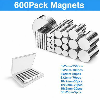 Magnets for Crafts, SIXQUEKJGH 600Pcs 8 Different Sizes Small Mini Round Neodymium Rare Earth Magnets,Tiny Disc Refrigerator Magnets for 3D Printing DIY Whiteboard Home Office Kitchen Cabinet