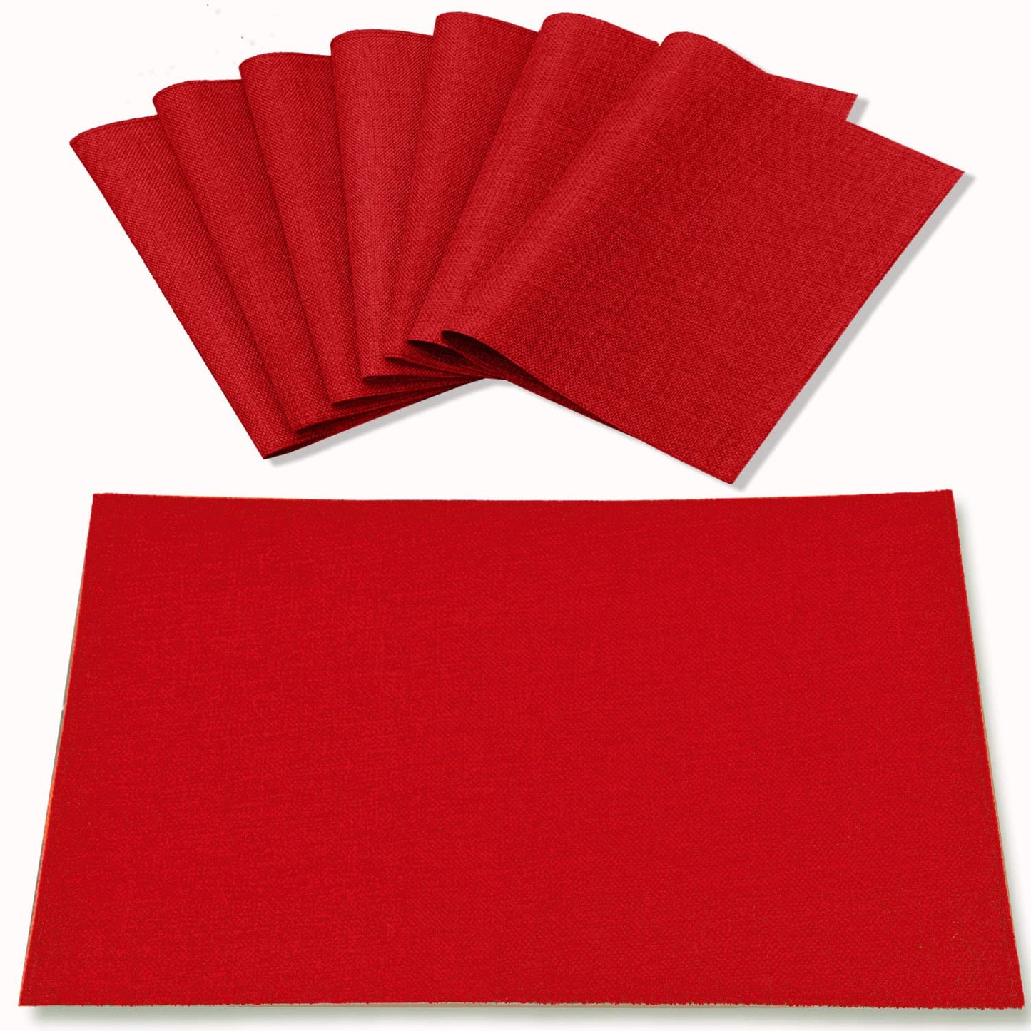 Rinpon Cloth Red Placemats Set of 8, Linen Type Fabric Placemats Machine Washable Heat Resistant Placemats Polyester Place Mats for Halloween, Thanksgiving, Christmas and Valentine Dining Table (Red)